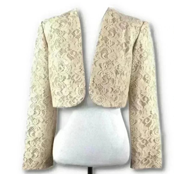 Women’s shrug jacket cream lace sequins evening - Picture 1 of 11